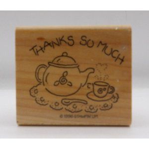 Stamp Wooden Thanks so Much Tea Pot & Cup Stampin' Up! ©1996 2 1/4" x 2"